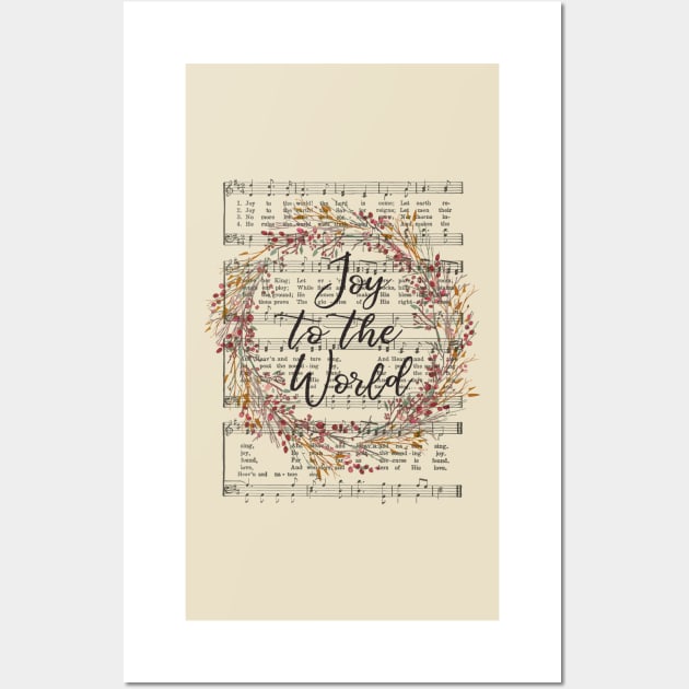 Joy to the World Christmas Hymn Watercolor Wreath Wall Art by DownThePath